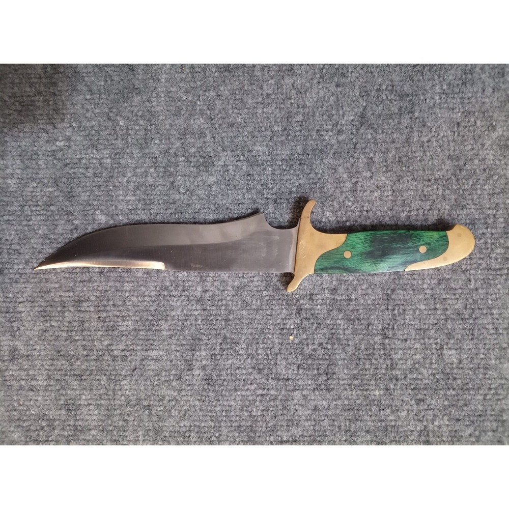 Chipaway Cutlery Fixed Blade Hunting Knife Green Wood Handle Brass Guard Sheath